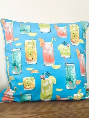 Tropical Cocktail Print Decorative Outdoor Pillow
